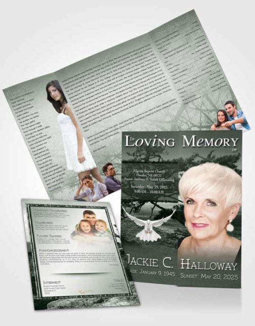 Obituary Funeral Template Gatefold Memorial Brochure A Emerald Blissful Tree