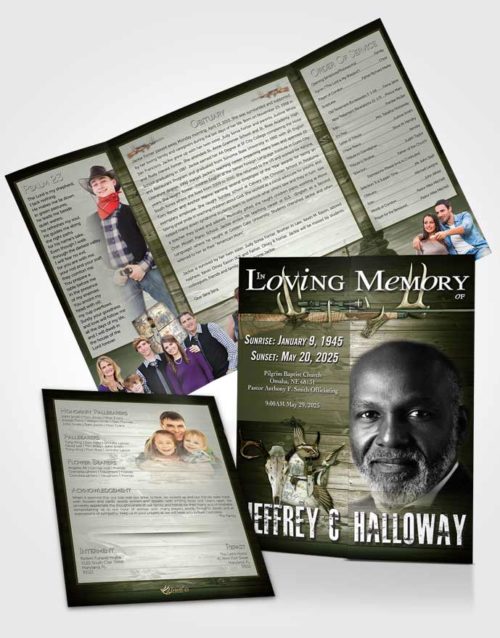 Obituary Funeral Template Gatefold Memorial Brochure A Hunters Catch Glowing Emerald