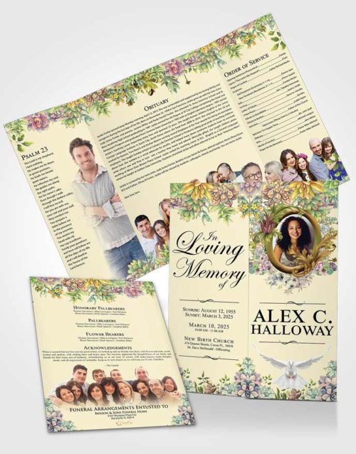 Obituary Funeral Template Gatefold Memorial Brochure Affectionate Afternoon Succulents