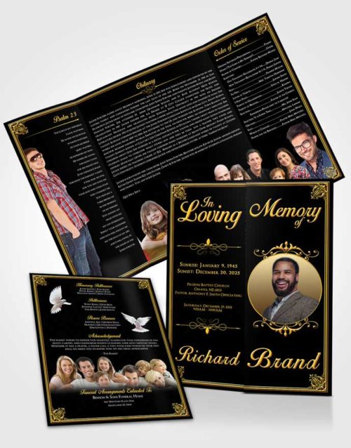 Obituary Funeral Template Gatefold Memorial Brochure Afternoon Class Dark
