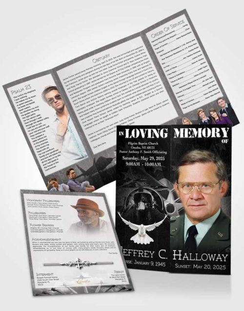 Obituary Funeral Template Gatefold Memorial Brochure Air Force Black and White Salute