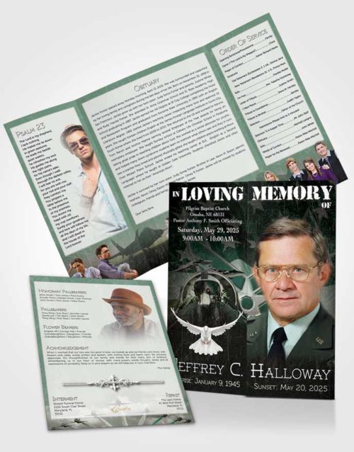 Obituary Funeral Template Gatefold Memorial Brochure Air Force Emerald Salute