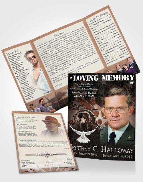 Obituary Funeral Template Gatefold Memorial Brochure Air Force Rustic Salute
