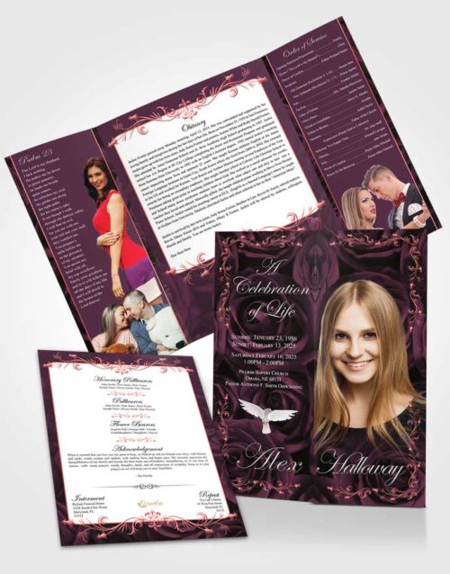 Obituary Funeral Template Gatefold Memorial Brochure Ambient Afternoon Royal Rose