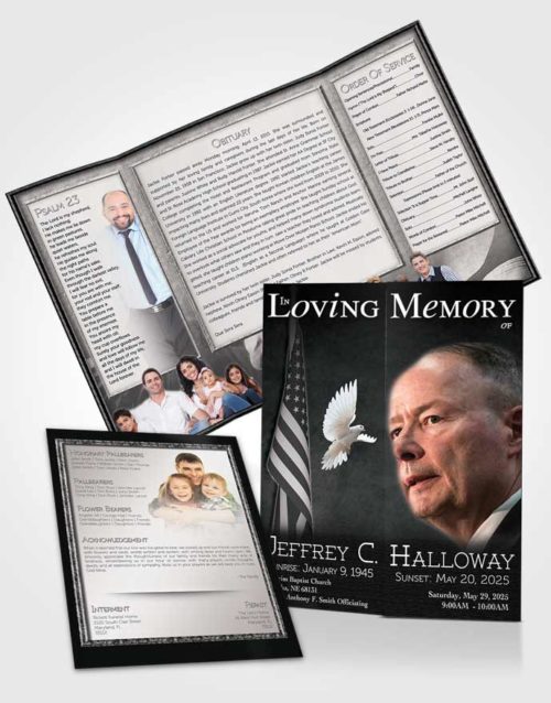 Obituary Funeral Template Gatefold Memorial Brochure American Black and White Glory
