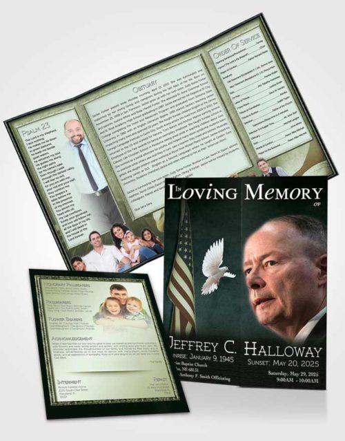 Obituary Funeral Template Gatefold Memorial Brochure American Emerald Glory