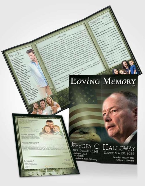 Obituary Funeral Template Gatefold Memorial Brochure American Emerald Pride