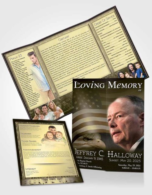 Obituary Funeral Template Gatefold Memorial Brochure American Golden Pride