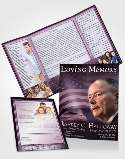 Obituary Funeral Template Gatefold Memorial Brochure American Lavender Pride