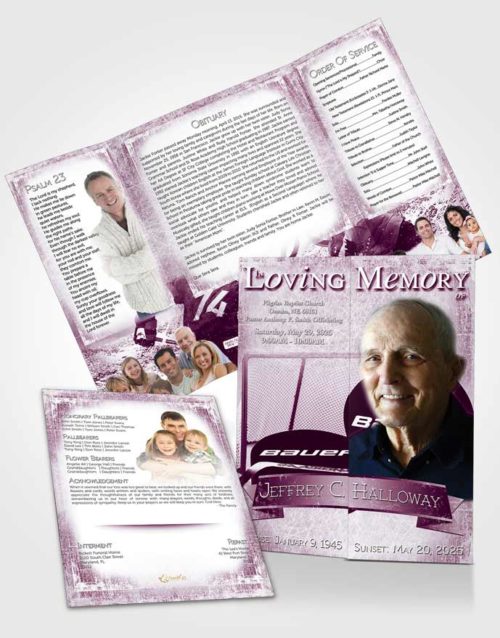 Obituary Funeral Template Gatefold Memorial Brochure Amethyst Hockey Star