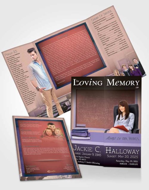 Obituary Funeral Template Gatefold Memorial Brochure Amethyst Teacher Dark