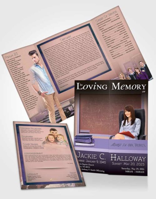 Obituary Funeral Template Gatefold Memorial Brochure Amethyst Teacher Light