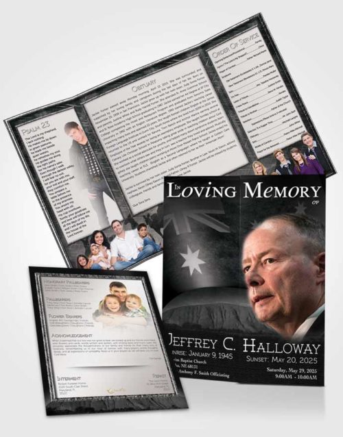 Obituary Funeral Template Gatefold Memorial Brochure Australian Black and White Desire