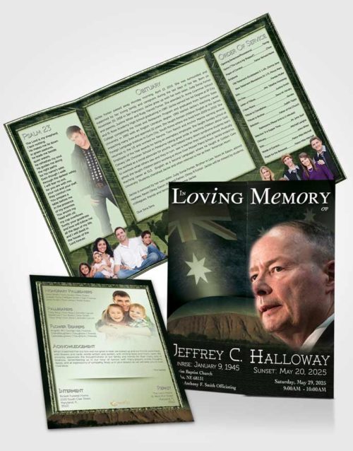 Obituary Funeral Template Gatefold Memorial Brochure Australian Emerald Glow