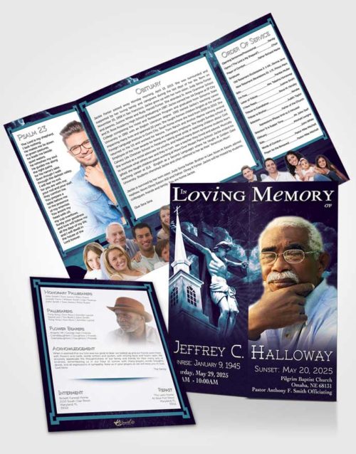 Obituary Funeral Template Gatefold Memorial Brochure Autumn Sunset Christian Faith