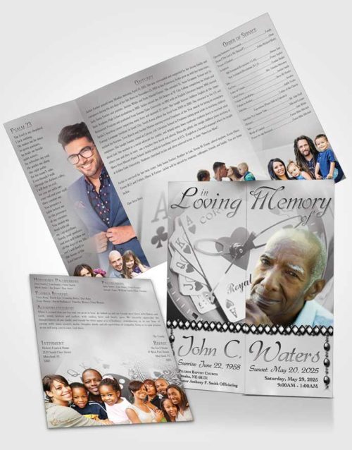 Obituary Funeral Template Gatefold Memorial Brochure Black and White Aces
