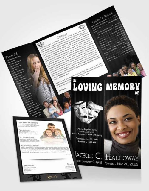 Obituary Funeral Template Gatefold Memorial Brochure Black and White Actor