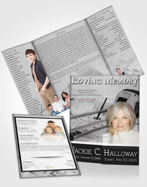 Obituary Funeral Template Gatefold Memorial Brochure Black and White Architect