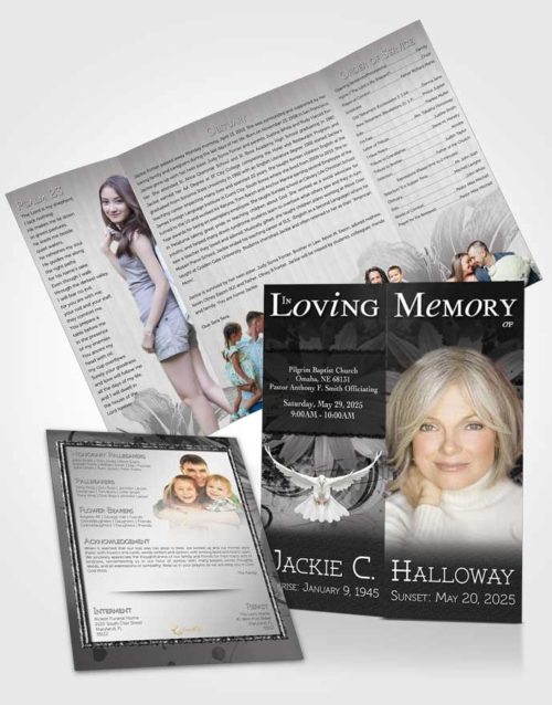 Obituary Funeral Template Gatefold Memorial Brochure Black and White Artistic Bouquet
