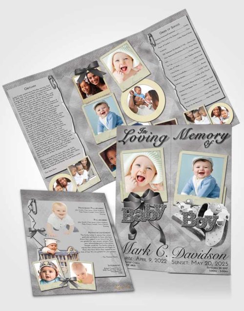 Obituary Funeral Template Gatefold Memorial Brochure Black and White Baby Boy