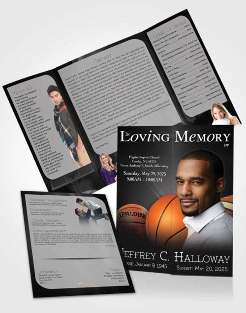 Obituary Funeral Template Gatefold Memorial Brochure Black and White Basketball Lover Light
