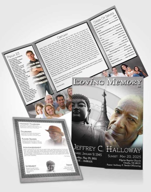 Obituary Funeral Template Gatefold Memorial Brochure Black and White Buddhist Faith