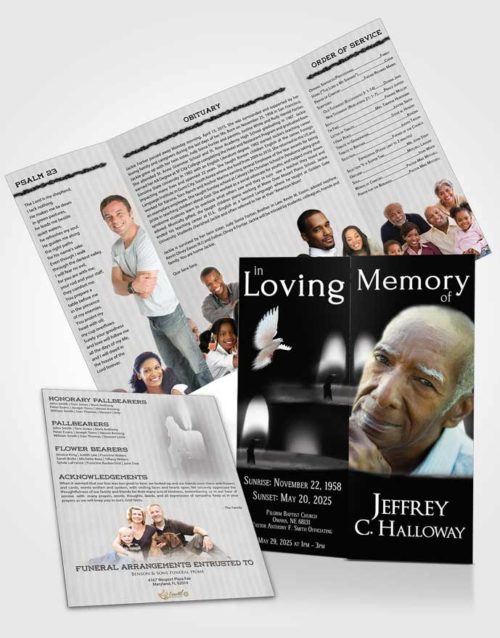 Obituary Funeral Template Gatefold Memorial Brochure Black and White Candle Light