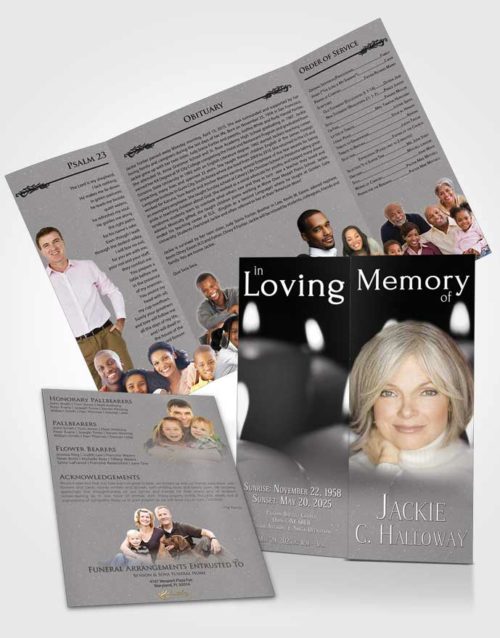 Obituary Funeral Template Gatefold Memorial Brochure Black and White Candles In The Wind
