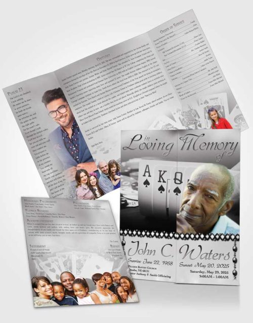 Obituary Funeral Template Gatefold Memorial Brochure Black and White Cards
