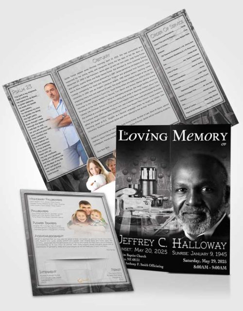 Obituary Funeral Template Gatefold Memorial Brochure Black and White Chemist