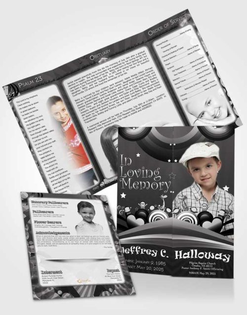 Obituary Funeral Template Gatefold Memorial Brochure Black and White Childs Journey