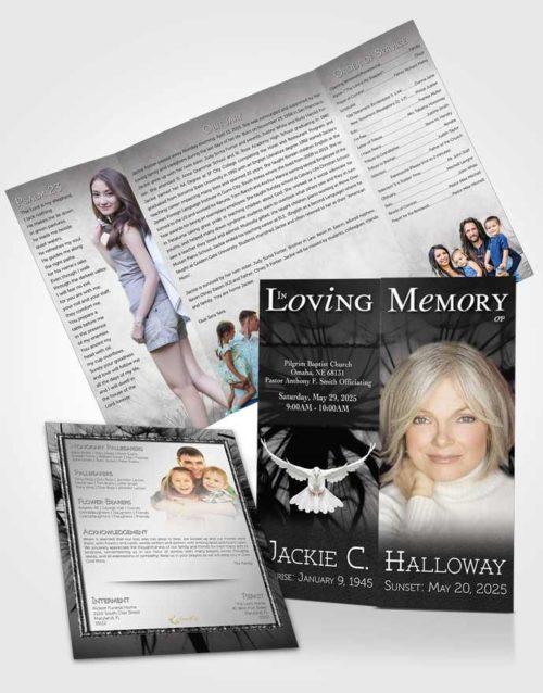 Obituary Funeral Template Gatefold Memorial Brochure Black and White Dandelion Heaven