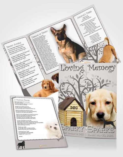 Obituary Funeral Template Gatefold Memorial Brochure Black and White Doggy Heaven