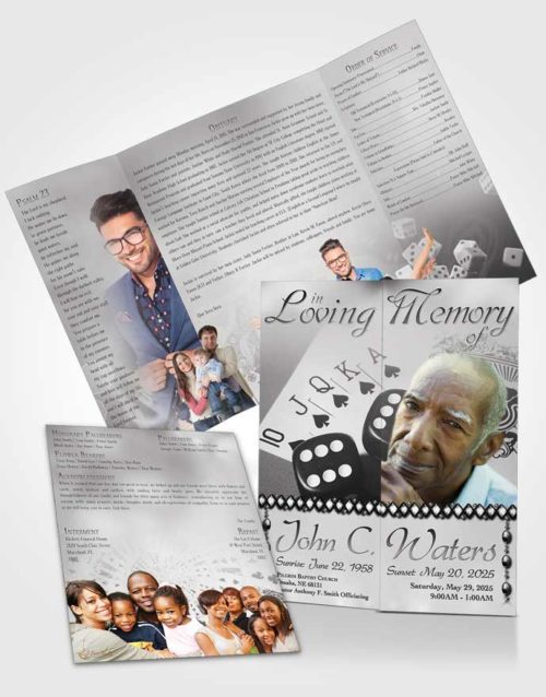 Obituary Funeral Template Gatefold Memorial Brochure Black and White Double Down