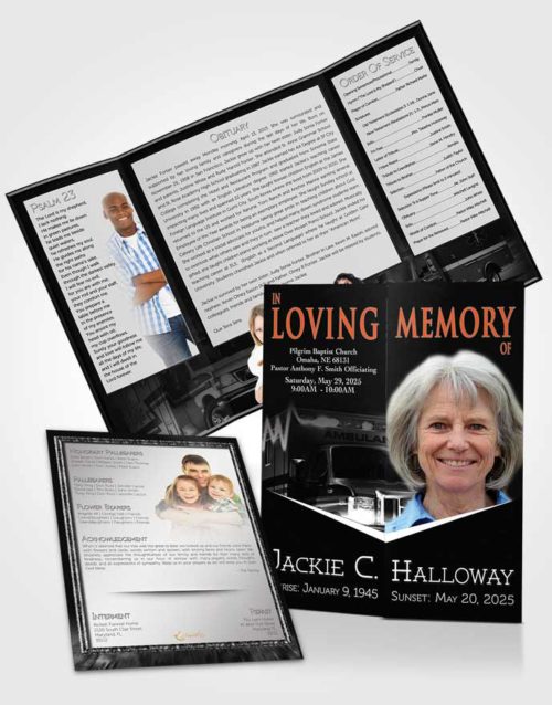 Obituary Funeral Template Gatefold Memorial Brochure Black and White EMT Savior