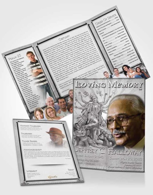 Obituary Funeral Template Gatefold Memorial Brochure Black and White HinduFaith