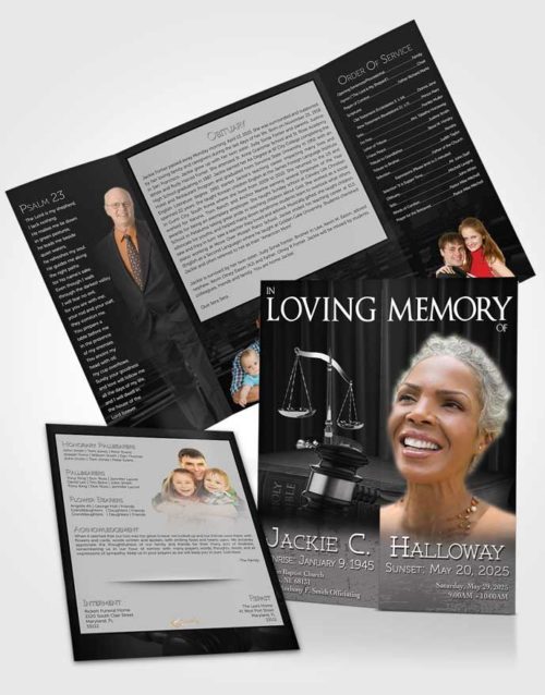 Obituary Funeral Template Gatefold Memorial Brochure Black and White Judge Justice
