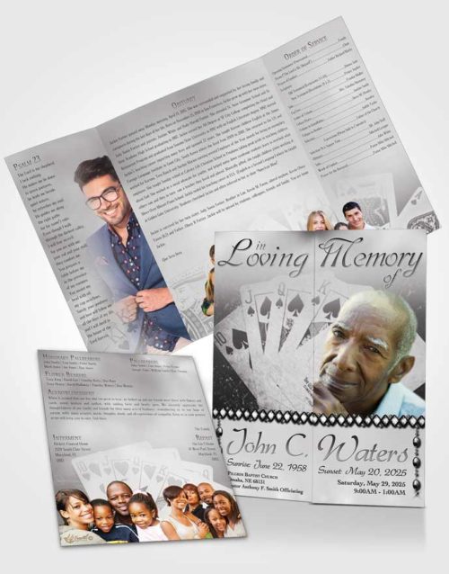 Obituary Funeral Template Gatefold Memorial Brochure Black and White King of Hands