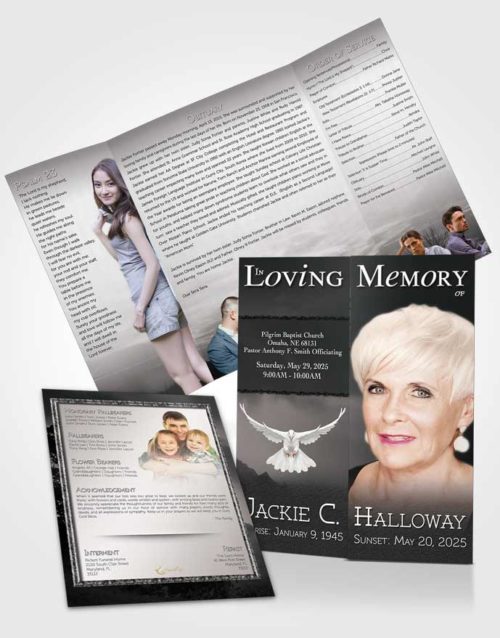 Obituary Funeral Template Gatefold Memorial Brochure Black and White Morning Sky
