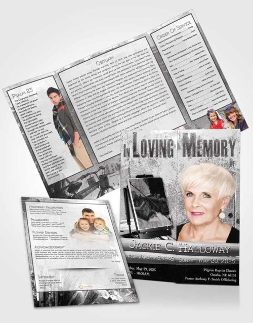 Obituary Funeral Template Gatefold Memorial Brochure Black and White Painters Paradise