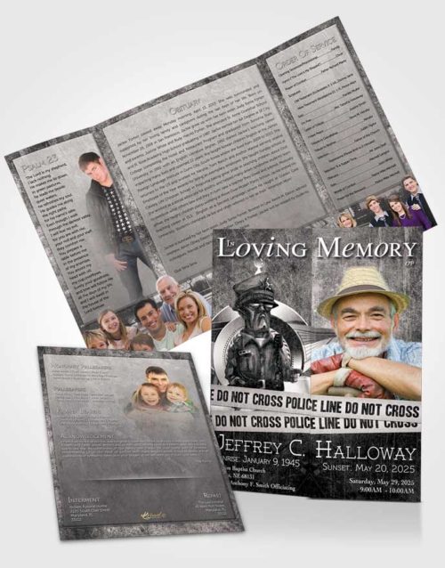 Obituary Funeral Template Gatefold Memorial Brochure Black and White Police Enforcement