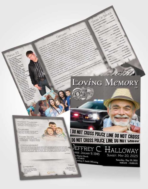 Obituary Funeral Template Gatefold Memorial Brochure Black and White Police On Duty
