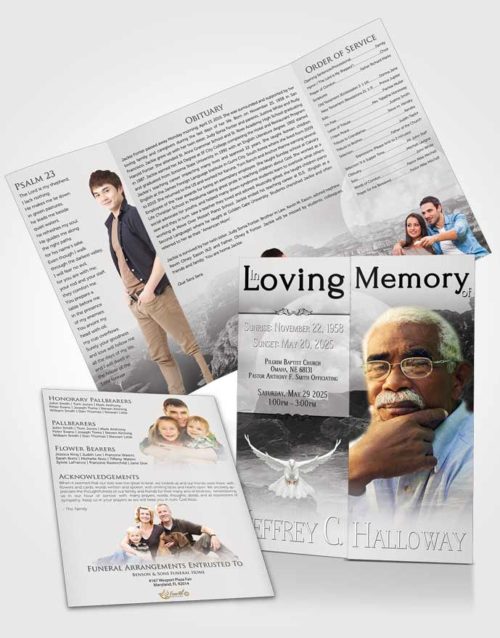 Obituary Funeral Template Gatefold Memorial Brochure Black and White Rocky Moon