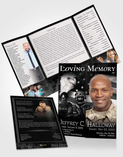 Obituary Funeral Template Gatefold Memorial Brochure Black and White SWAT Enforcement