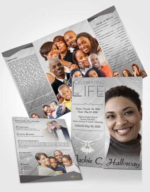Obituary Funeral Template Gatefold Memorial Brochure Black and White Serenity