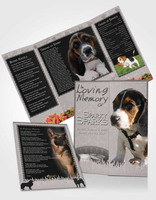 Obituary Funeral Template Gatefold Memorial Brochure Black and White Sparky the Dog