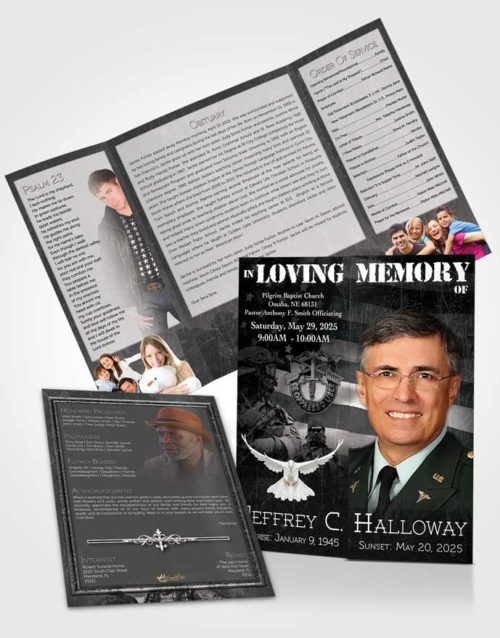 Obituary Funeral Template Gatefold Memorial Brochure Black and White Special Forces Salute