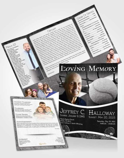 Obituary Funeral Template Gatefold Memorial Brochure Black and White Tennis Star