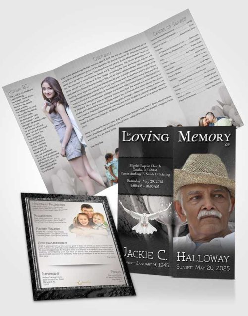 Obituary Funeral Template Gatefold Memorial Brochure Black and White Tulip Garden