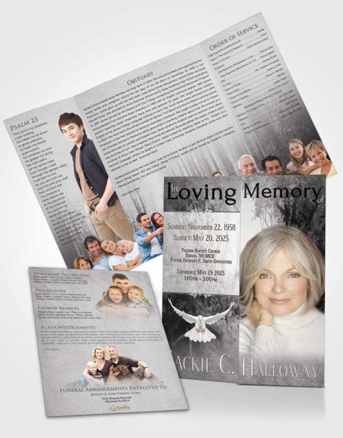 Obituary Funeral Template Gatefold Memorial Brochure Black and White Walk in the Woods